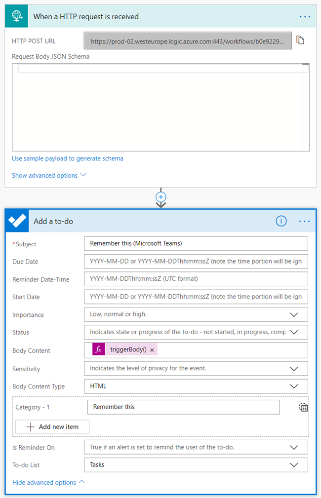 The Microsoft Flow for the bot