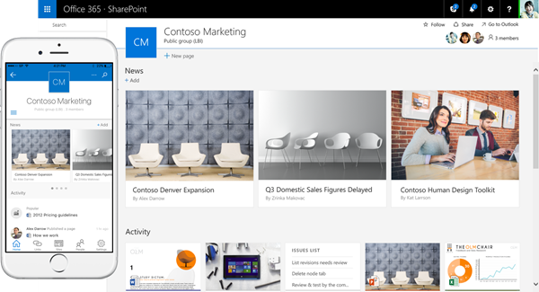 SharePoint team site and mobile app