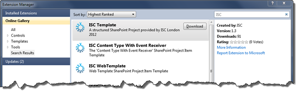 The ISC extensions in the Visual Studio Online Gallery