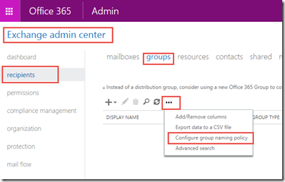 Group Naming Policy in EXO