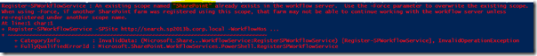 An existing scope named ‘SharePoint’ already exists in the workflow server