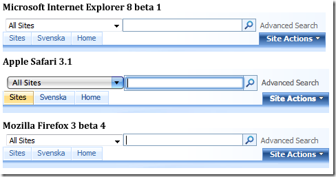 Comparing browser controls