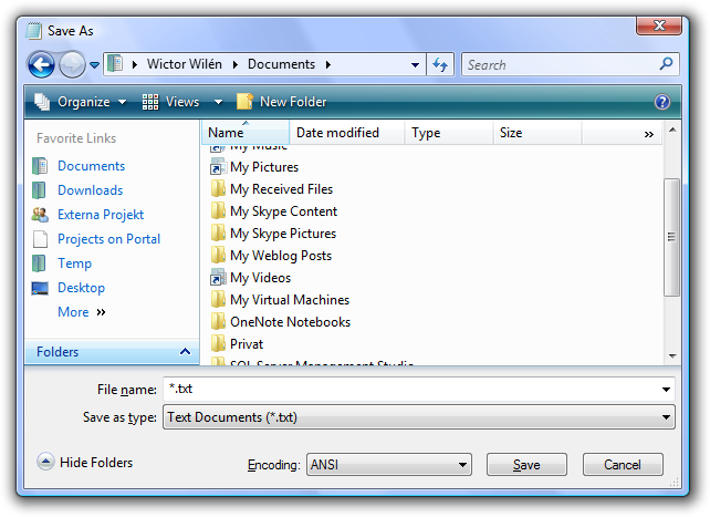 Screenshot of the Windows Vista Save As dialog