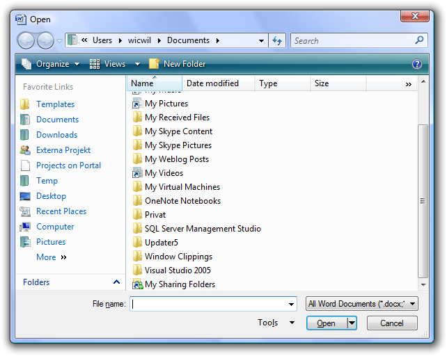 Microsoft Office Word Open dialog