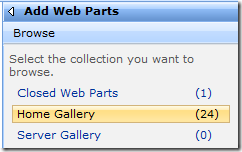 Advanced Web Part gallery and options 