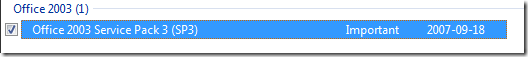 Office 2003 SP3 in Windows Update