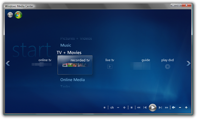 Windows Media Center Start
