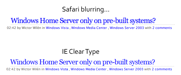 Safari blurring vs IE Clear Type