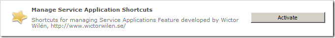 Manage Service Application Shortcuts feature
