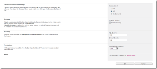 Configuration of the Developer Dashboard