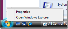 Right-click on Windows 7 Start menu